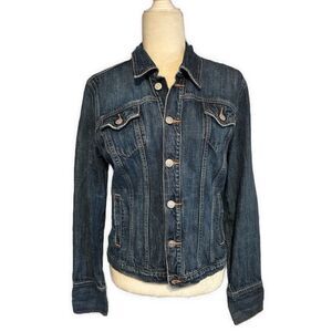 red engine vintage original denim Jean Jacket Solid Dark Blue Large